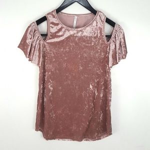 Crushed Velvet Pink Top Peep Shoulder Sz Medium